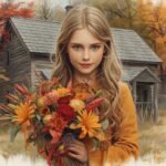 Little Girls Picking Autumn Flowers